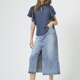 VikaCC Slit Denim Skirt - Denim blue