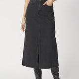 VikaCC Slit Denim Skirt - Black