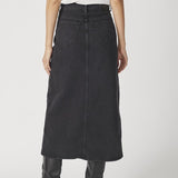 VikaCC Slit Denim Skirt - Black