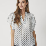 DionneCC Dot SS Frill Top - Pale Blue