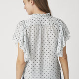 DionneCC Dot SS Frill Top - Pale Blue