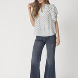 DionneCC Dot SS Frill Top - Pale Blue