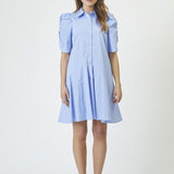 MicaCC Stripe SS Shirt Dress - Pale Blue