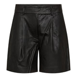 PhoebeCC Leather Pleat Shorts - Black