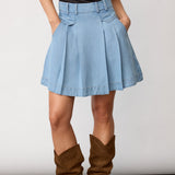 TillyCC Pocket Ple Mini Skirt - Fade Denim