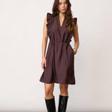 HeraCC Frill SS Crop V-Dress - Dark Brown