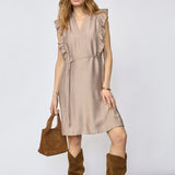 HeraCC Frill SS Crop V-Dress - Walnut
