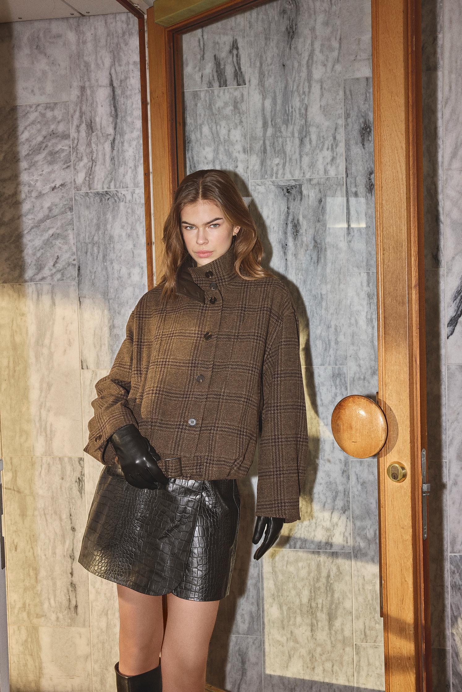 OlvaCC Check Balloon Jacket - Dark Brown - Co'couture