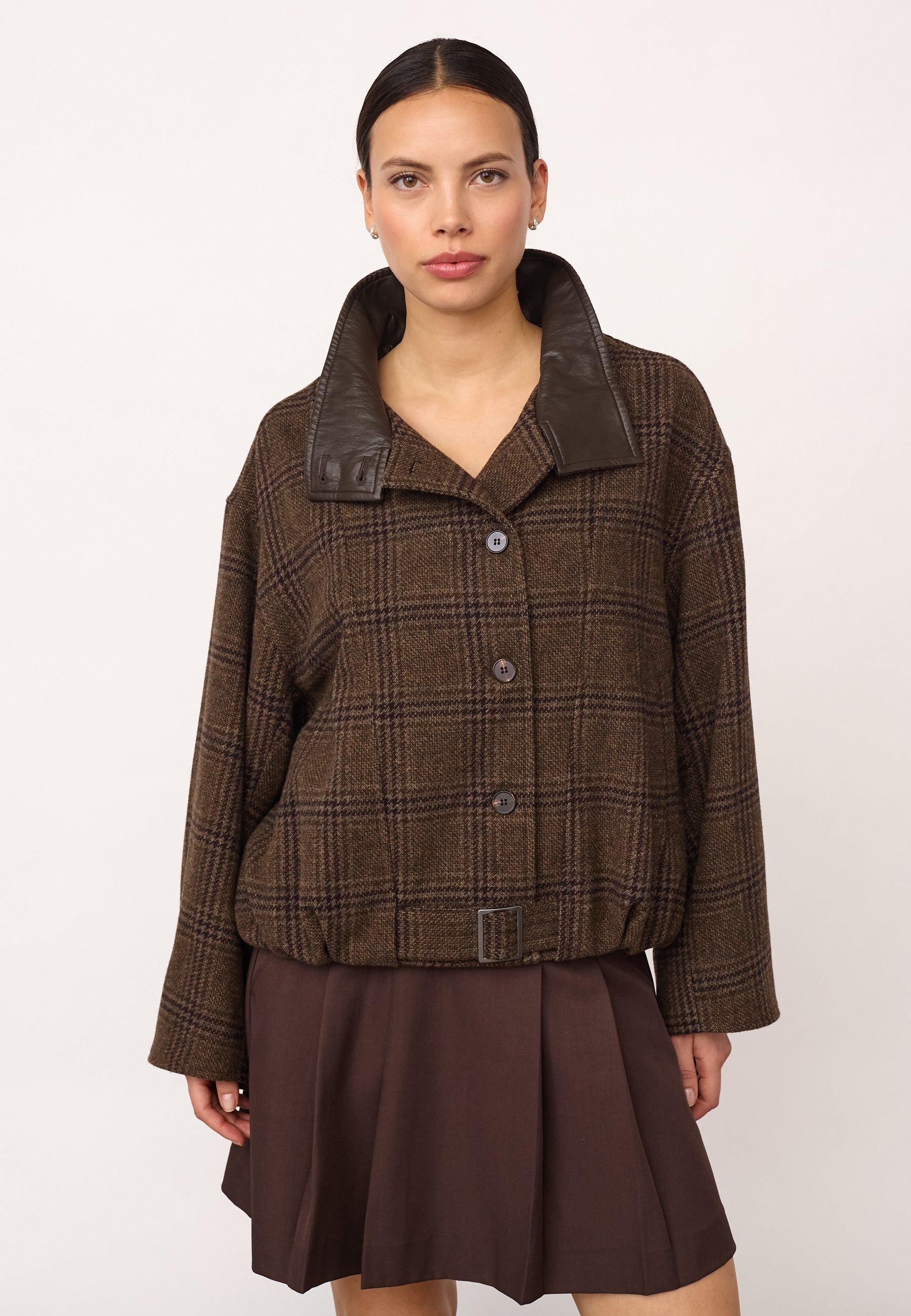 OlvaCC Check Balloon Jacket - Dark Brown - Co'couture