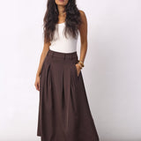 AliniCC Anya Pleat Skirt - Dark Brown