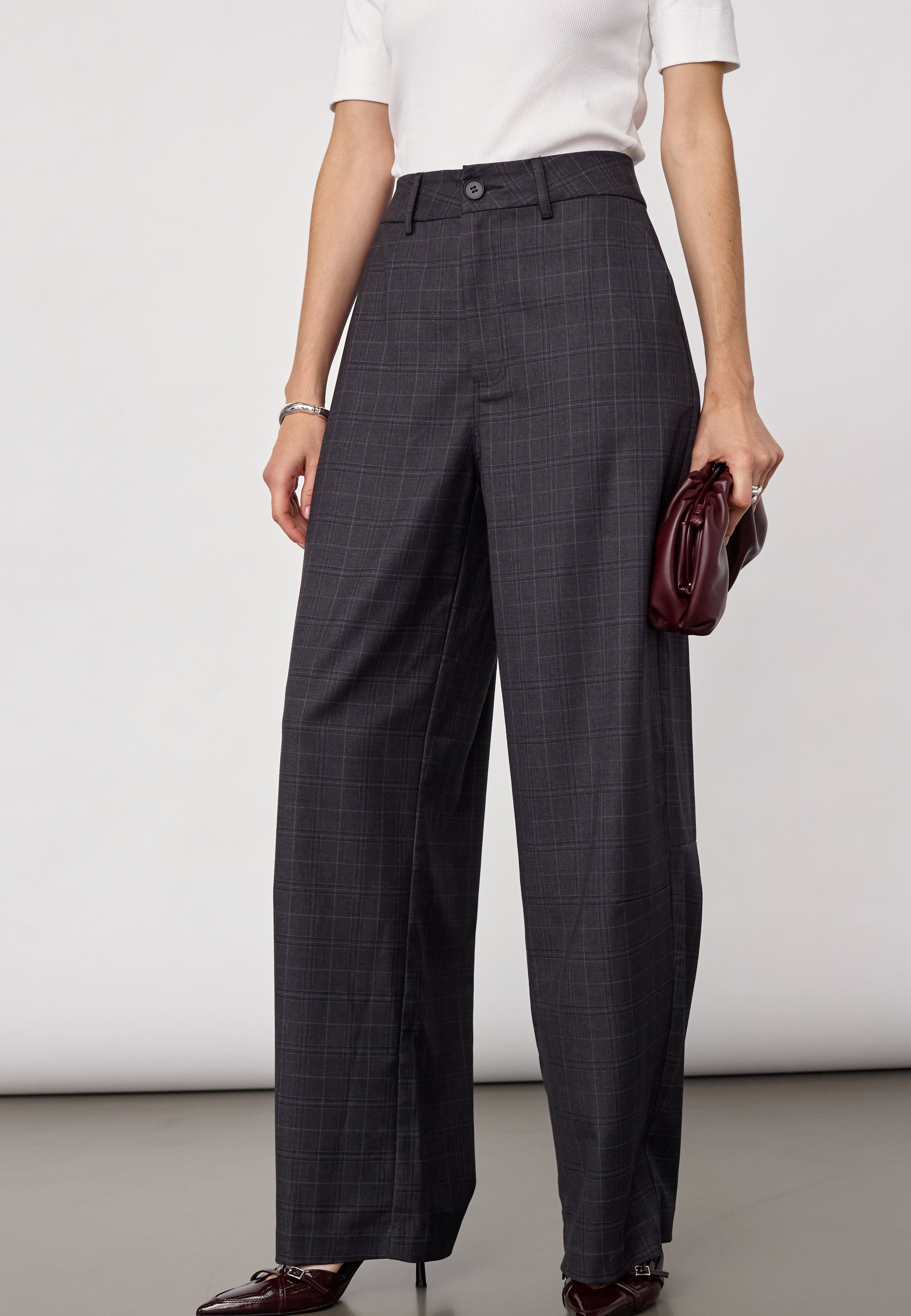 EloraCC Check Barrel Pant - Dark Grey - Co'couture