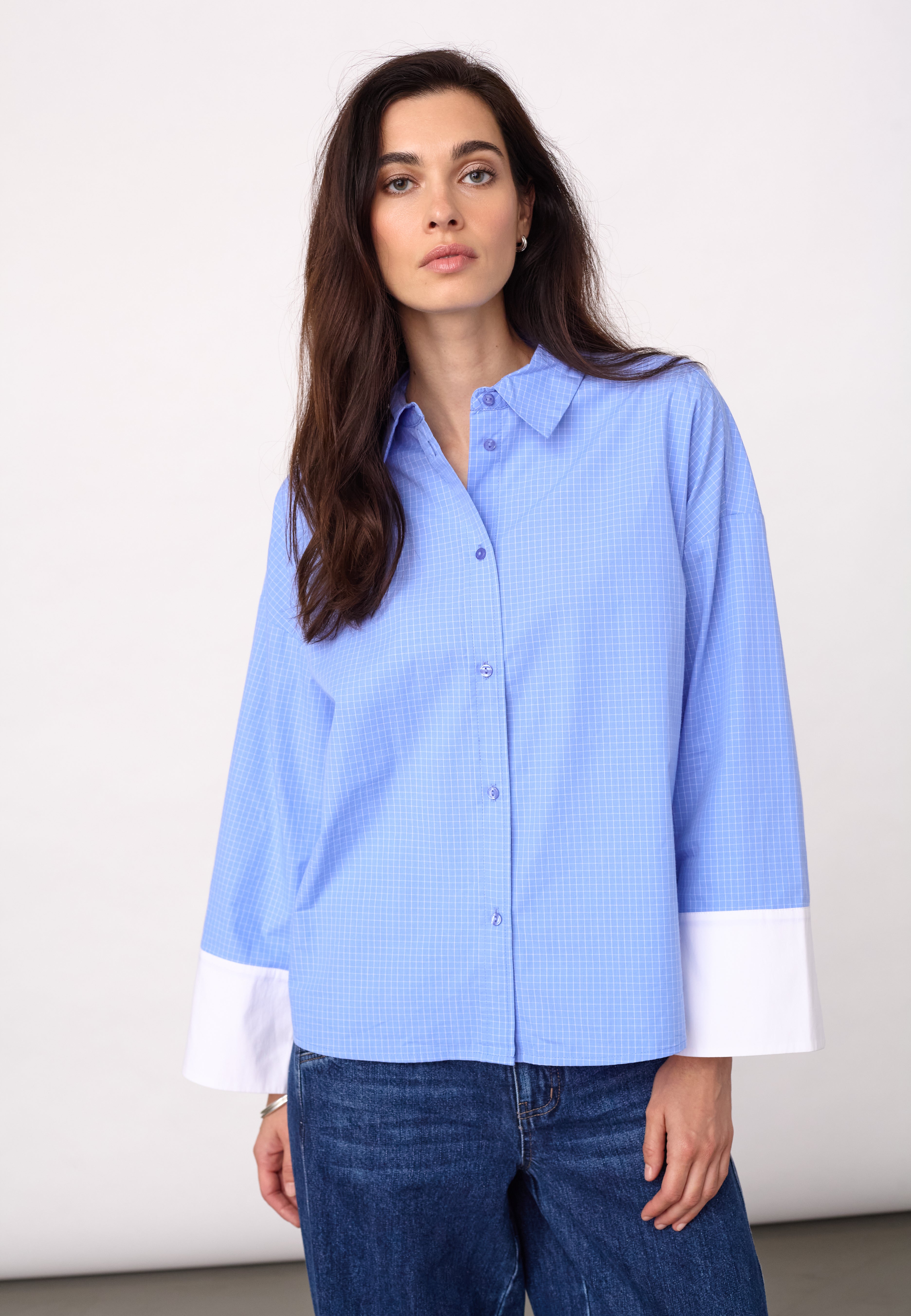 ElonaCC Check Cuff Shirt - Pale Blue - Co'couture