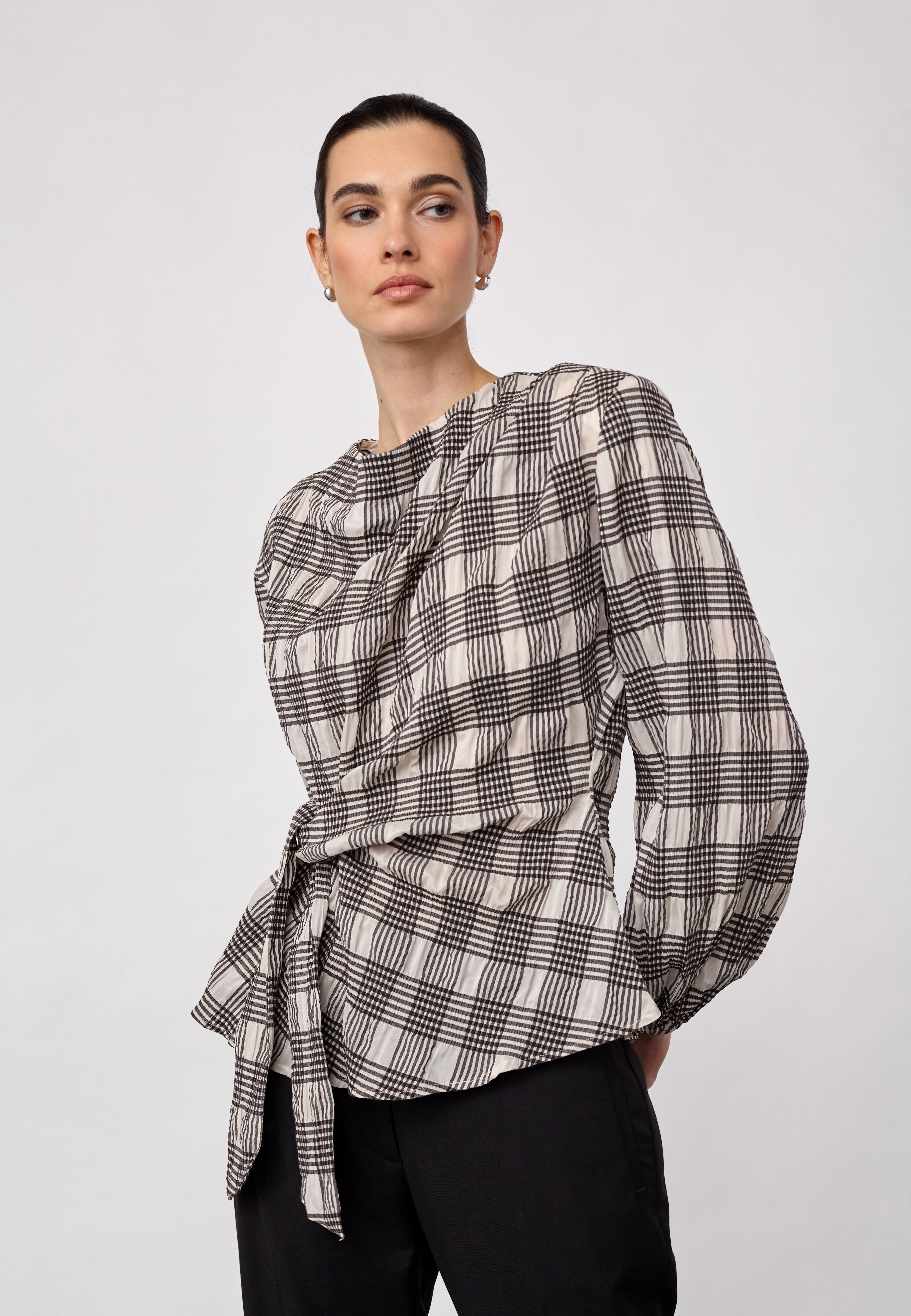 ChandlerCC Check Tie Blouse - Bone - Co'couture