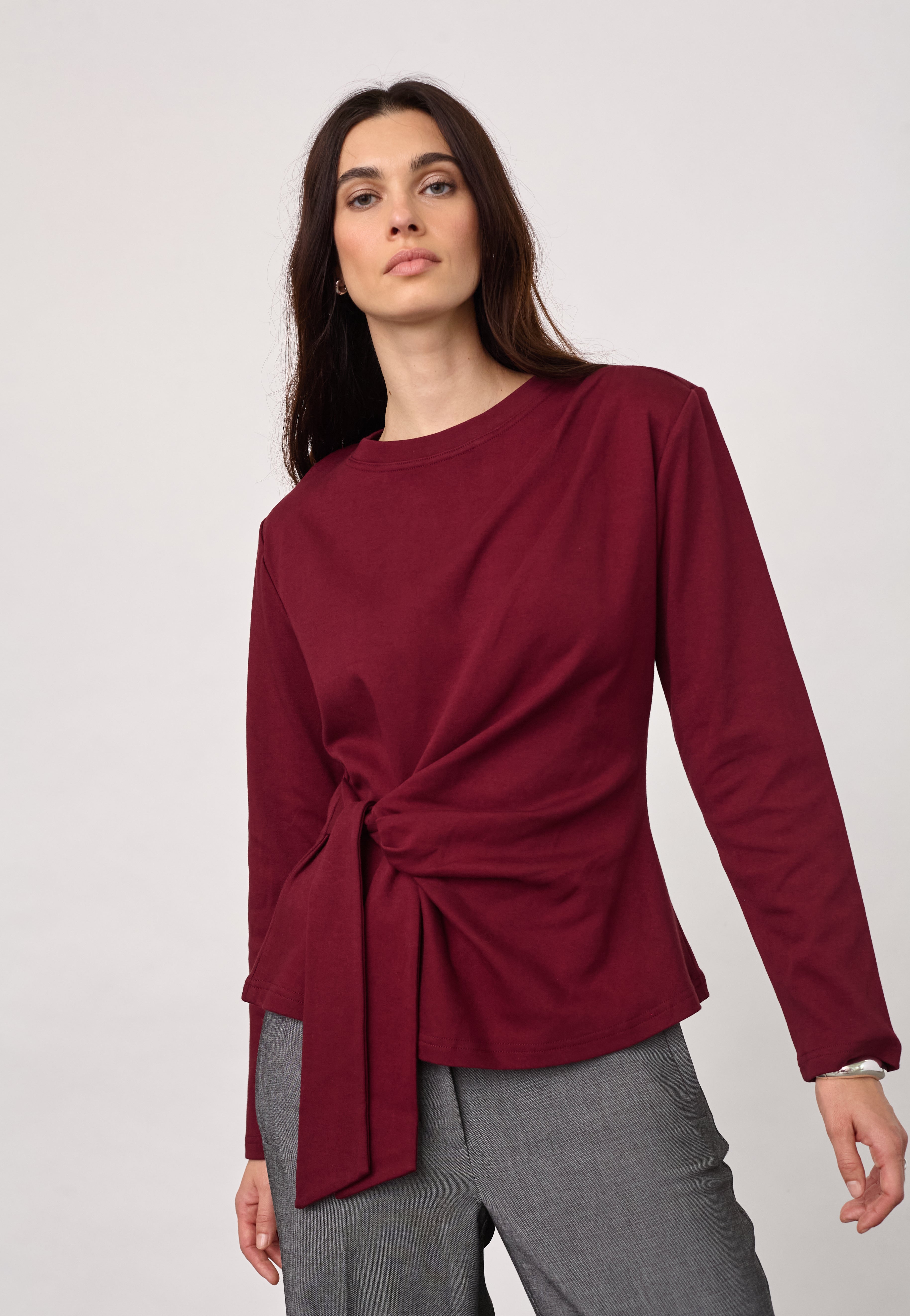 OrianeCC LS Pleat Tie Tee - Wine Red - Co'couture