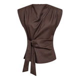SinaCC Pin Pleat Top - Dark Brown