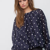 DitaCC Dot LS Balloon Blouse - Navy