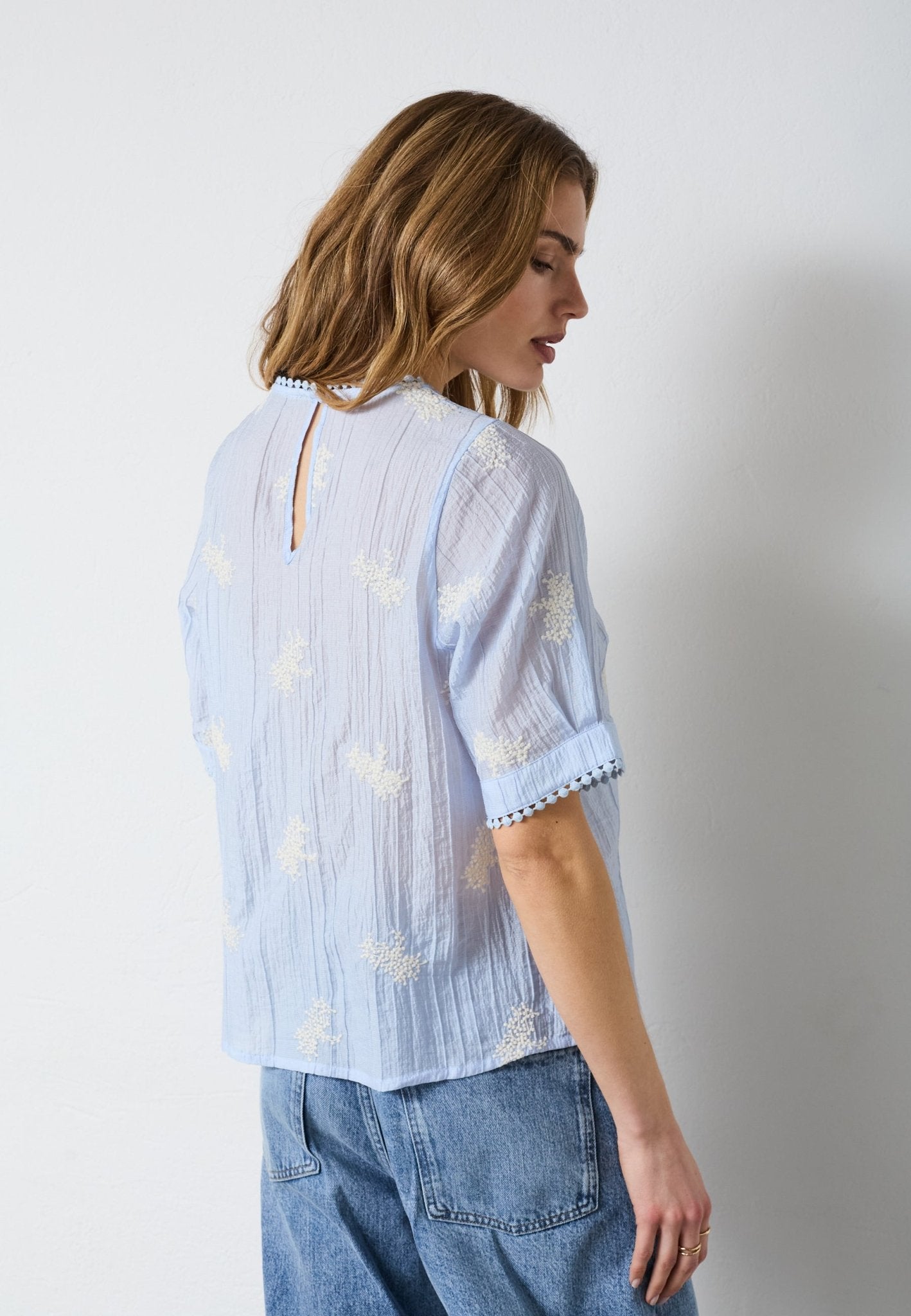 AmeliaCC Emb SS Blouse - Pale Blue - Co'couture