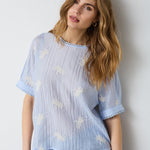 AmeliaCC Emb SS Blouse - Pale Blue - Co'couture