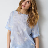 AmeliaCC Emb SS Blouse - Pale Blue - Co'couture