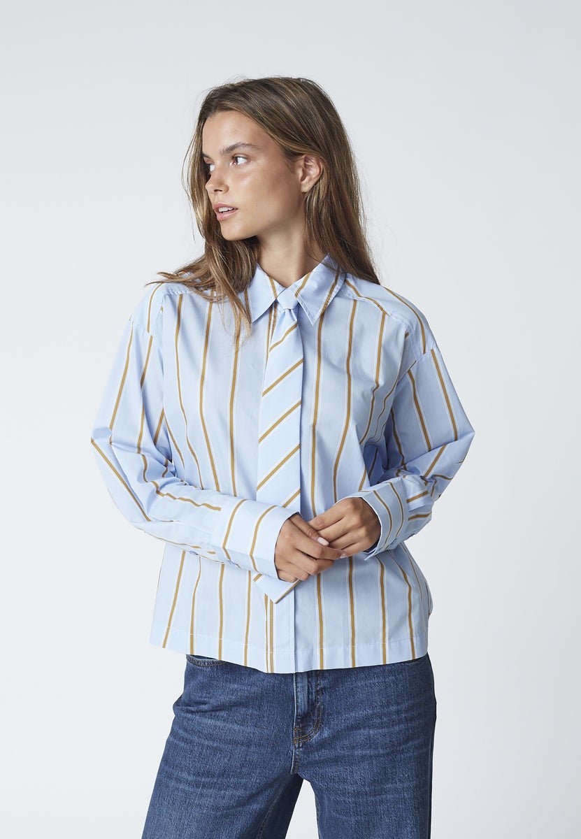 AmoraCC Stripe Tie Shirt - Pale Blue - Co'couture