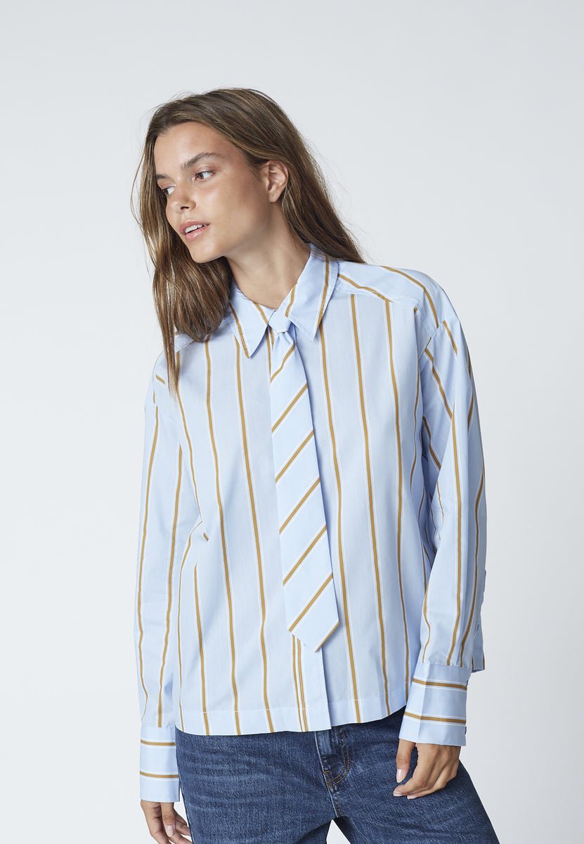 AmoraCC Stripe Tie Shirt - Pale Blue - Co'couture