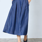 AnyaCC Denim Pleat Skirt - Dark Denim - Co'couture