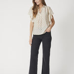 DionneCC Dot SS Frill Top - Powder - Co'couture