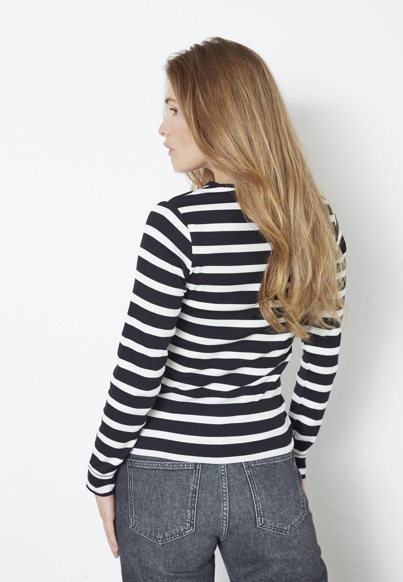 GrannyCC Rib Emb LS Blouse - OffWhite - Black - Co'couture