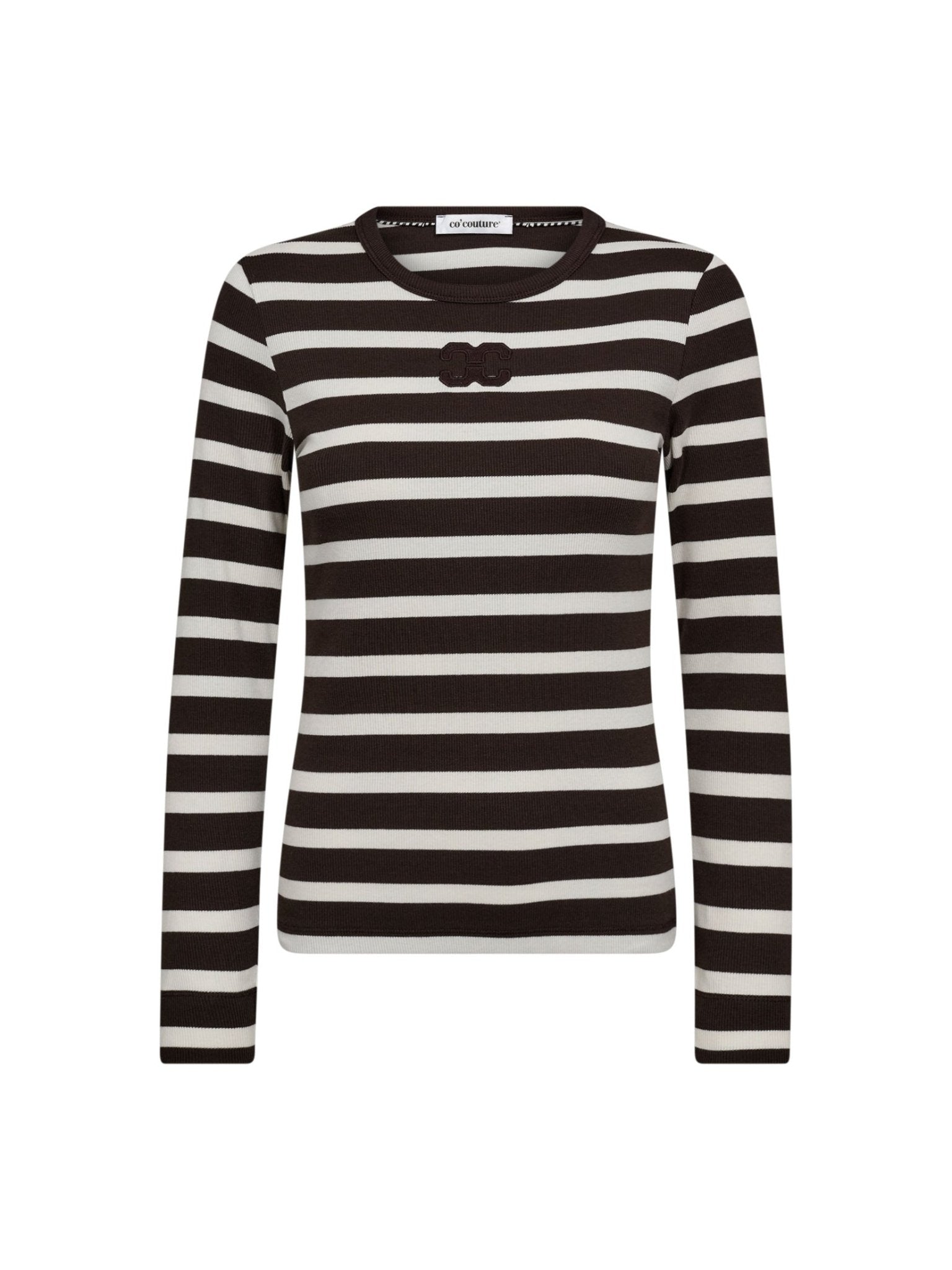 GrannyCC Rib Emb LS Blouse - OffWhite/DarkBrown - Co'couture