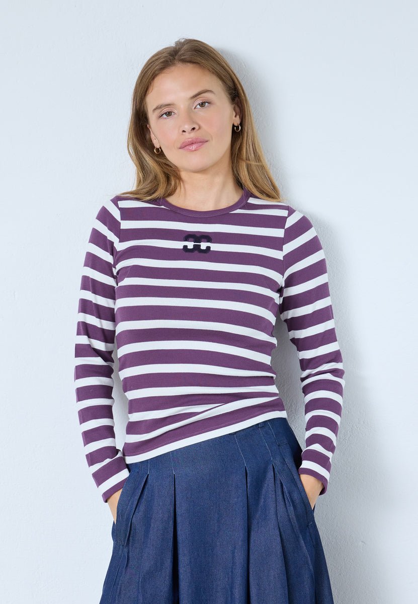 GrannyCC Rib Emb LS Blouse - OffWhite/Plum - Co'couture