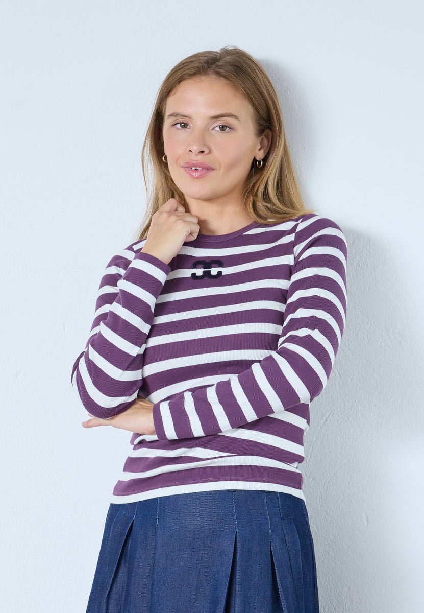 GrannyCC Rib Emb LS Blouse - OffWhite/Plum - Co'couture