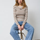 GrannyCC Rib Emb LS Blouse - OffWhite/Walnut - Co'couture