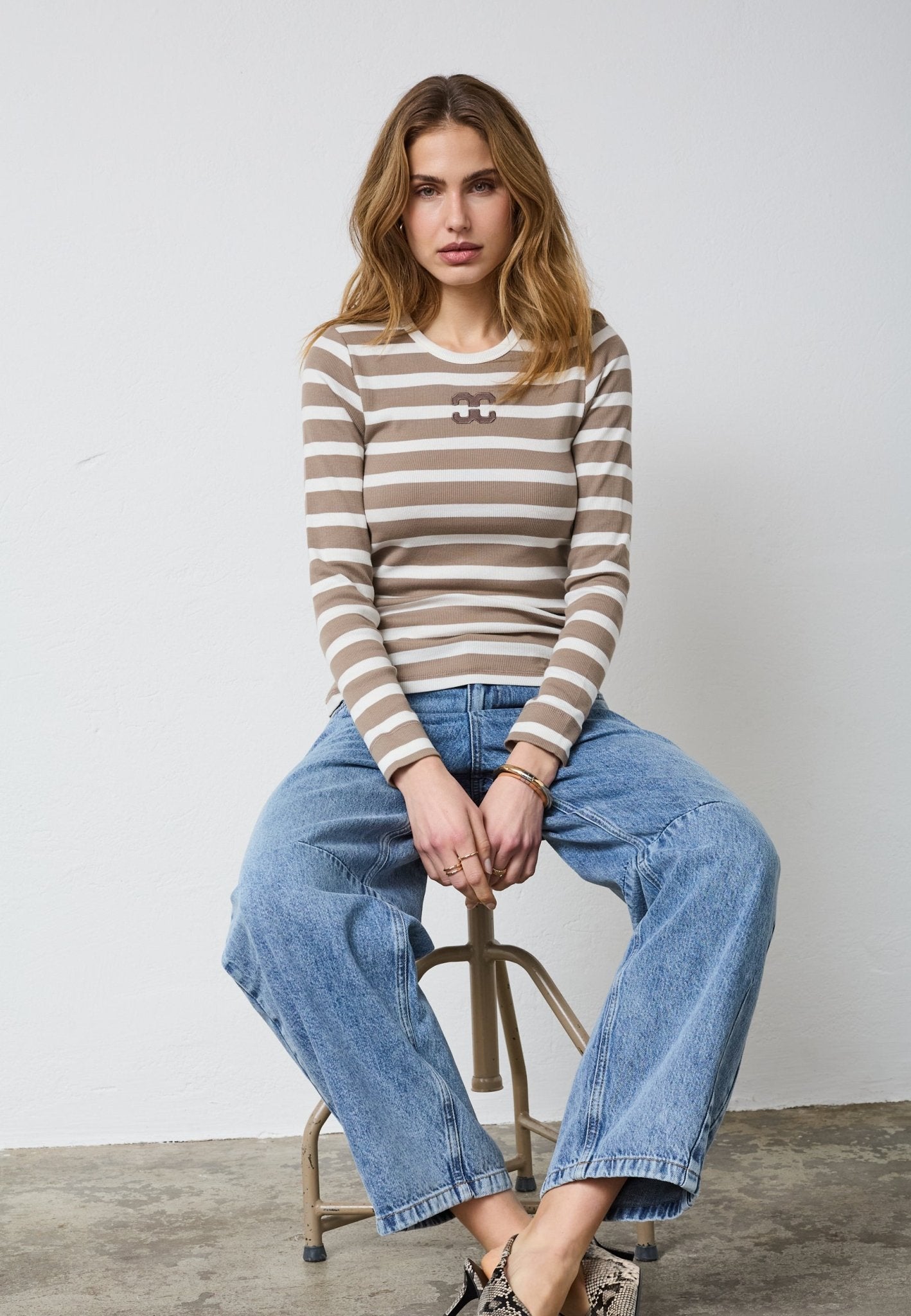 GrannyCC Rib Emb LS Blouse - OffWhite/Walnut - Co'couture