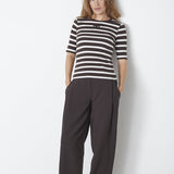 GrannyCC Rib Emb SS T-shirt - OffWhite/DarkBrown - Co'couture