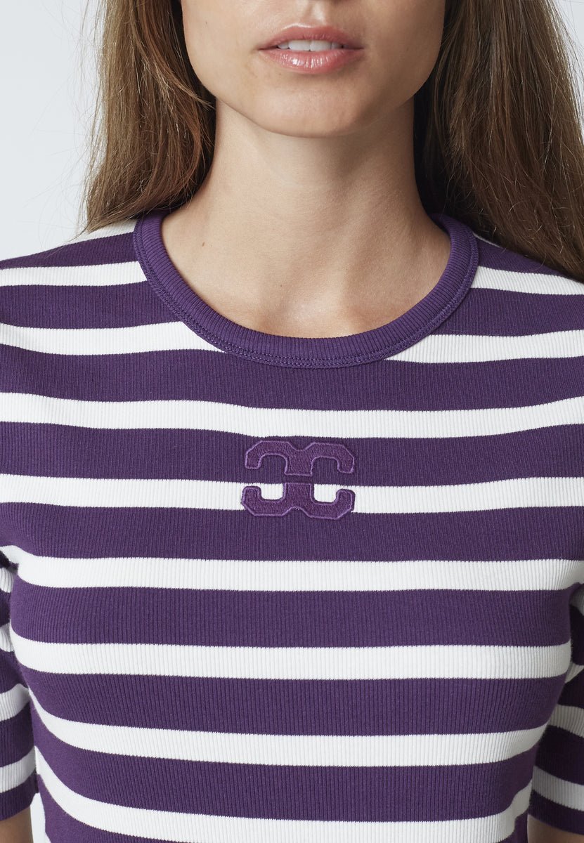 GrannyCC Rib Emb SS T-shirt - OffWhite/Plum - Co'couture