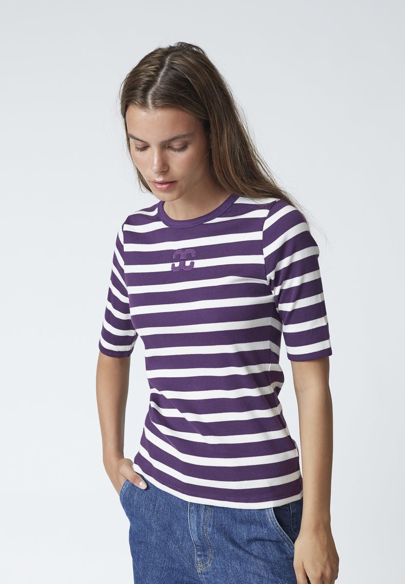 GrannyCC Rib Emb SS T-shirt - OffWhite/Plum - Co'couture