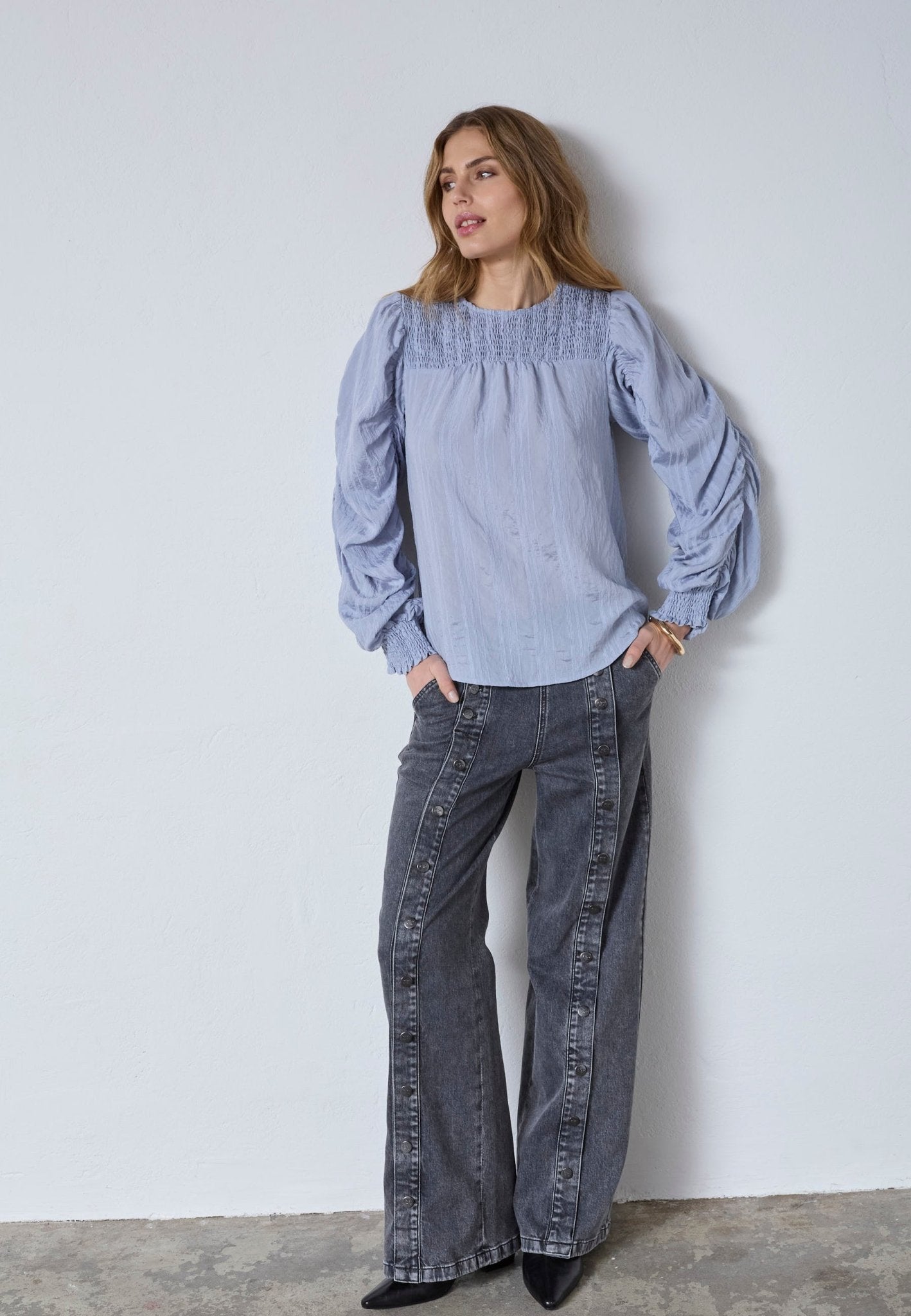 KesiCC Drape Sleeve Blouse - Pale Blue - Co'couture