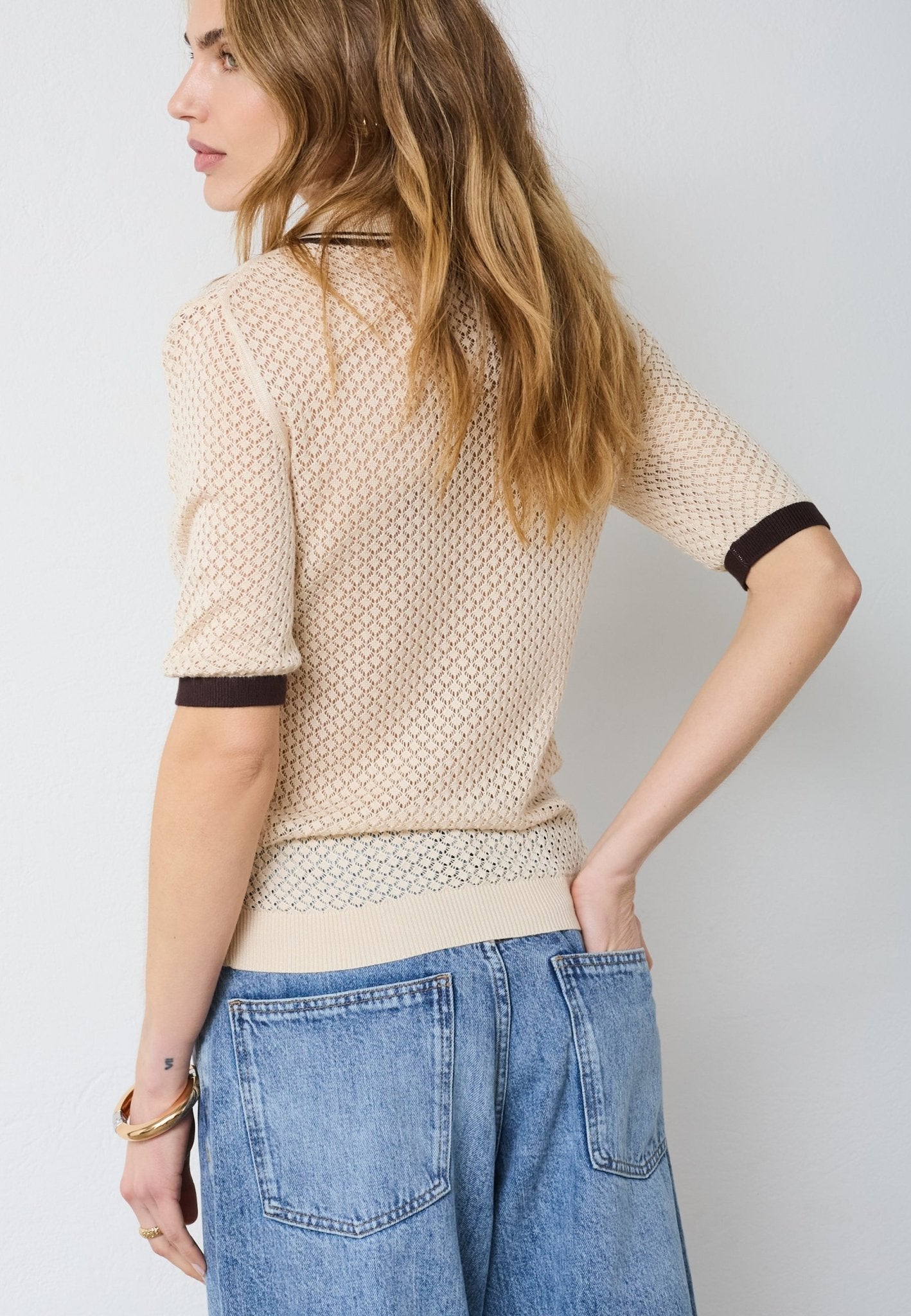 LueCC Pointelle Polo Knit - Bone - Co'couture
