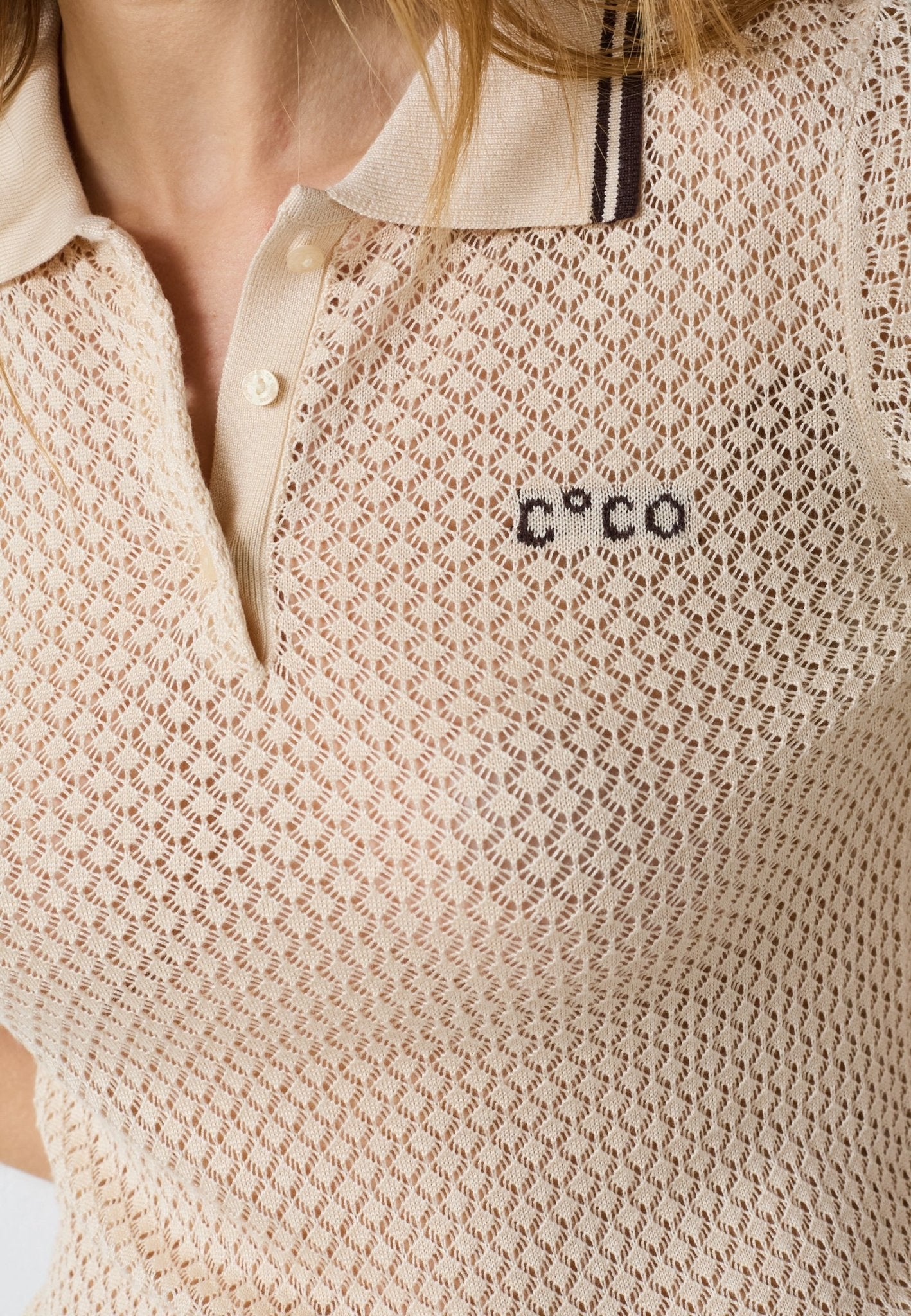 LueCC Pointelle Polo Knit - Bone - Co'couture
