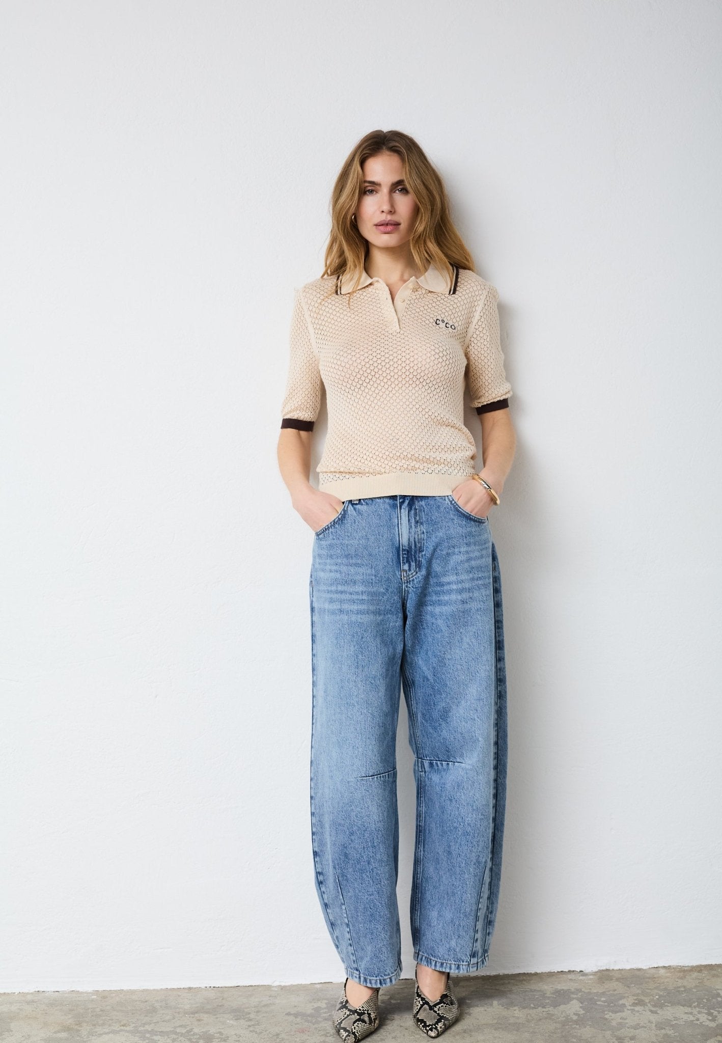 LueCC Pointelle Polo Knit - Bone - Co'couture