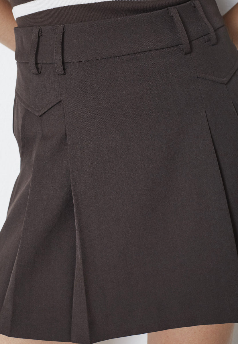 LunaCC Pocket Pleat Mini Skirt - Dark Brown - Co'couture