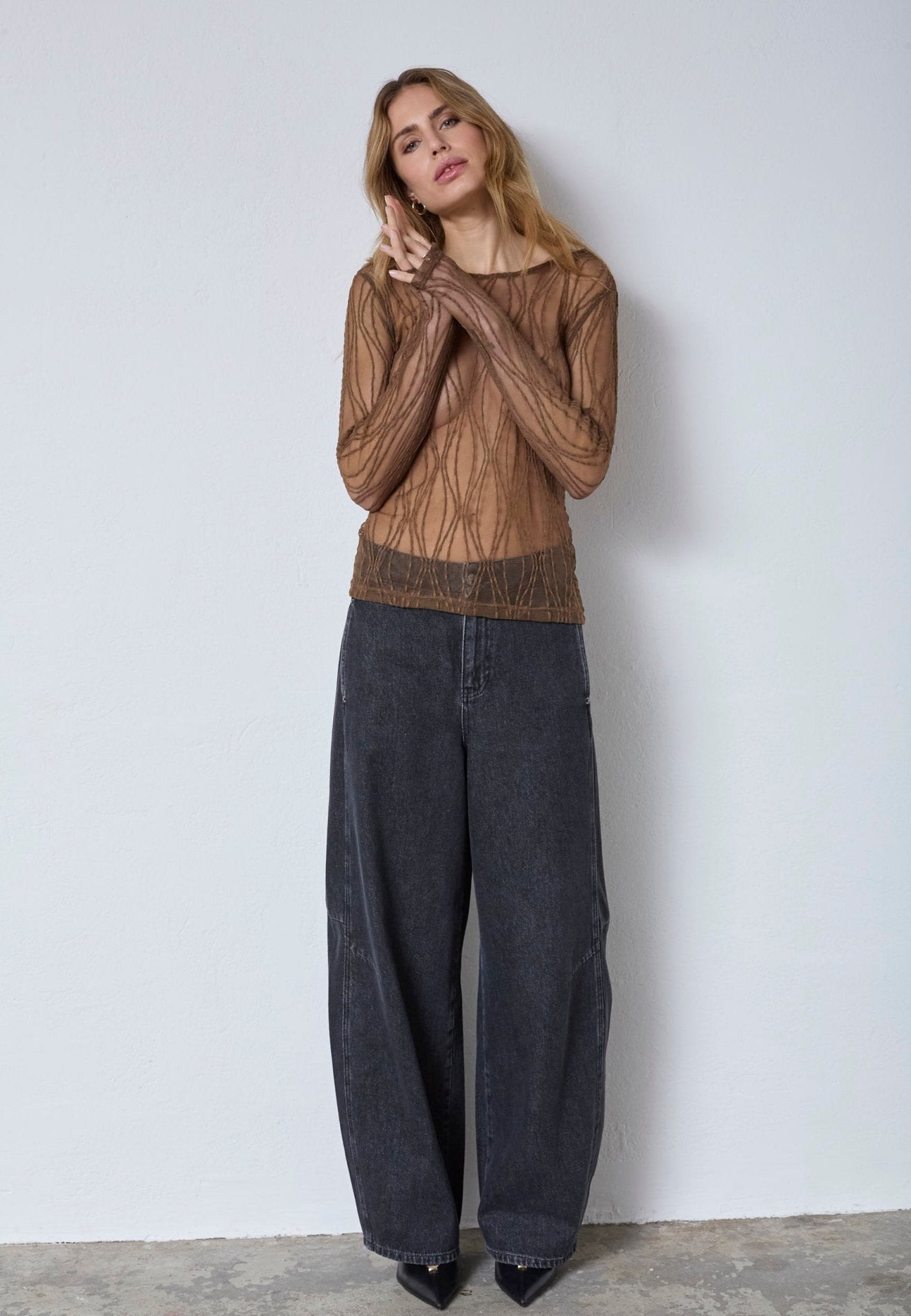 MarcyCC Mesh O - blouse - Mocca - Co'couture