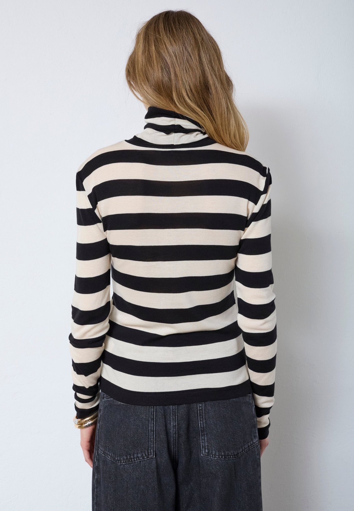 MasonCC Stripe RollNeck Blouse - BoneBlack - Co'couture
