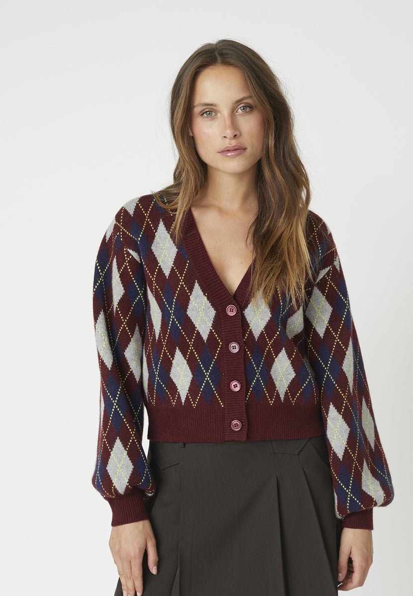RowCC Check Cardigan - Winered - Co'couture