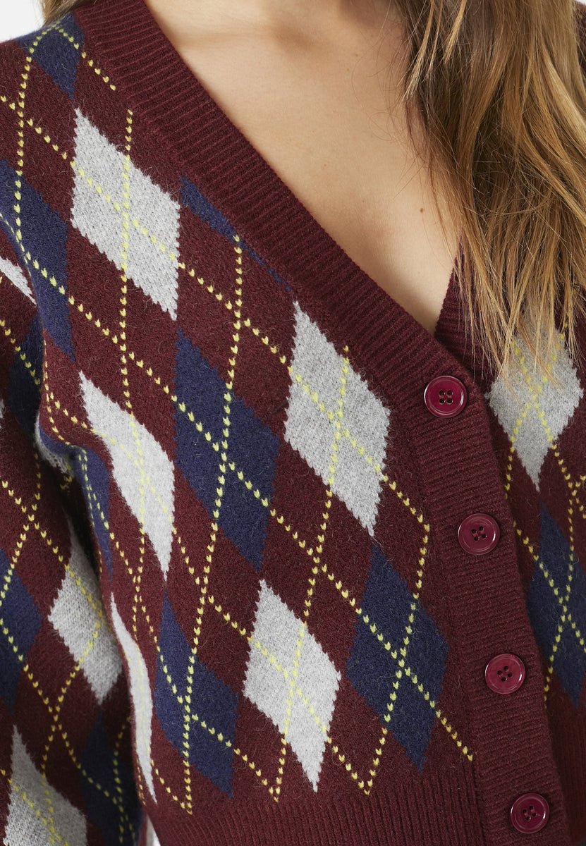 RowCC Check Cardigan - Winered - Co'couture
