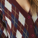 RowCC Check Cardigan - Winered - Co'couture