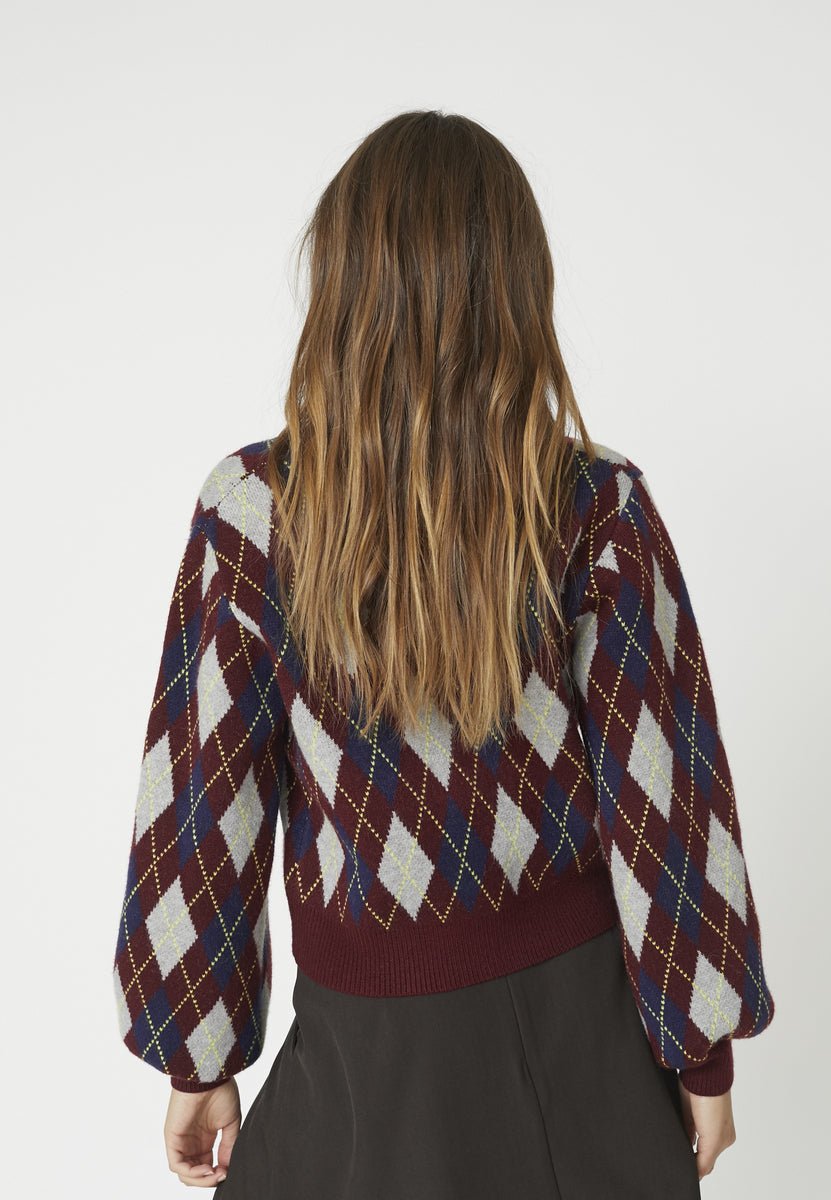 RowCC Check Cardigan - Winered - Co'couture