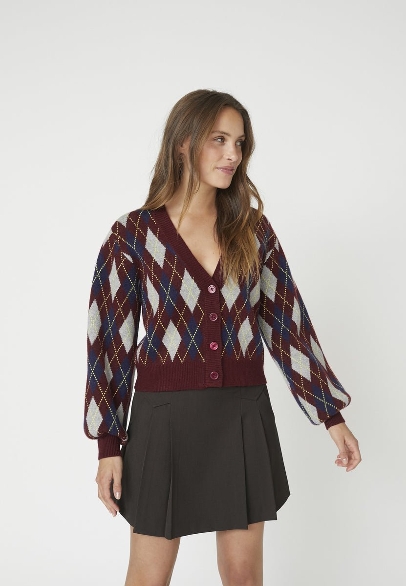 RowCC Check Cardigan - Winered - Co'couture