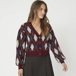 RowCC Check Cardigan - Winered - Co'couture