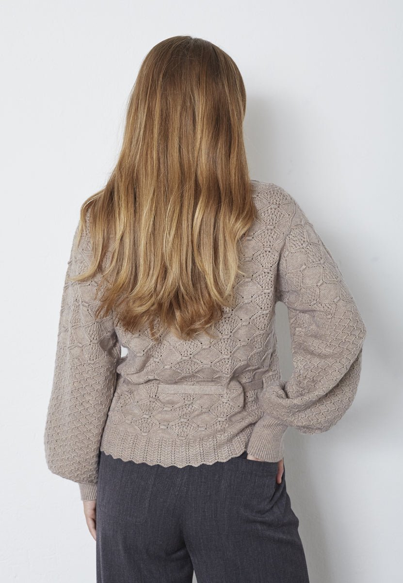 RowCC Pointelle Tie Cardigan - Champagne - Co'couture